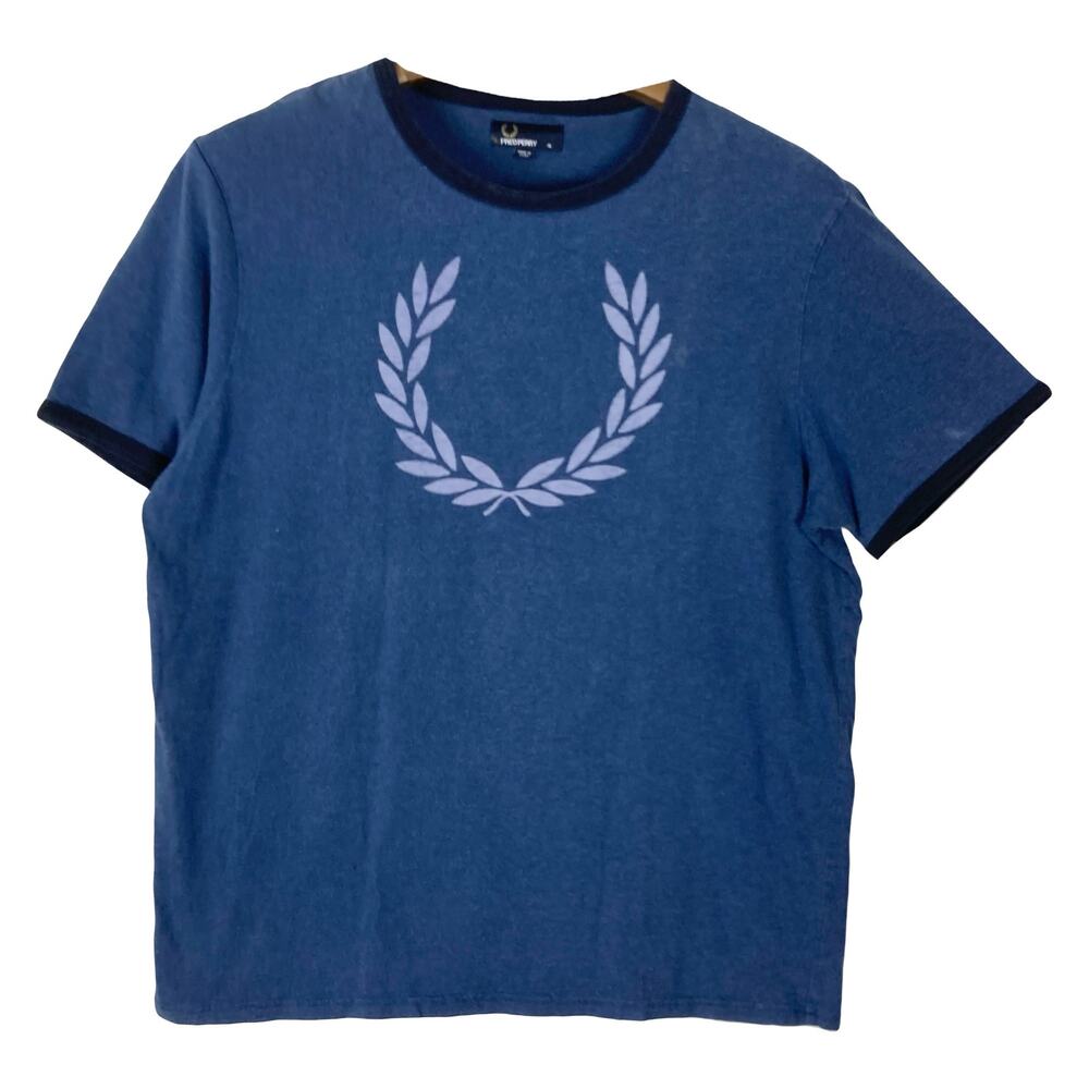 FRED PERRY Tshirt Men XL Navy Graphic Logo Short-Sleeve Ringer-Style Cotton